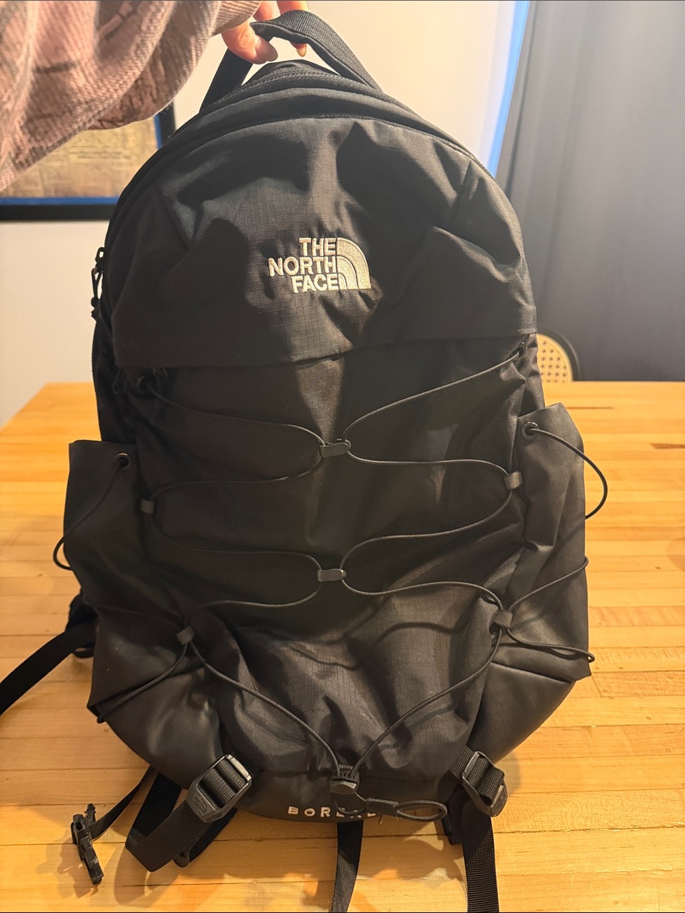 The North Face Borealis Black Backpack with Front Bungee Cord